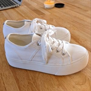 Steve Madden White Platform Sneaker Shoes, Size 6.5